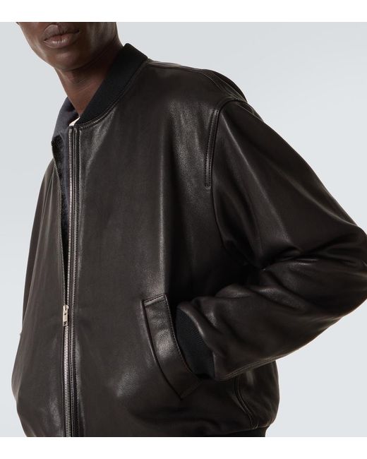 FRAME Black Leather Bomber Jacket for men