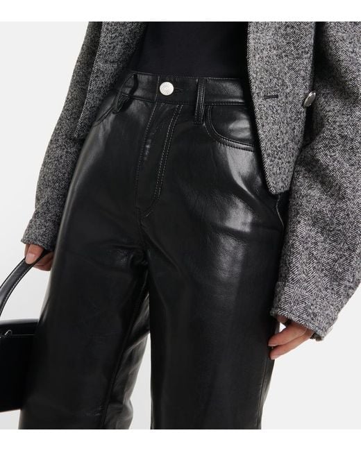 FRAME Le Jane Leather-Blend Pants in Black | Lyst