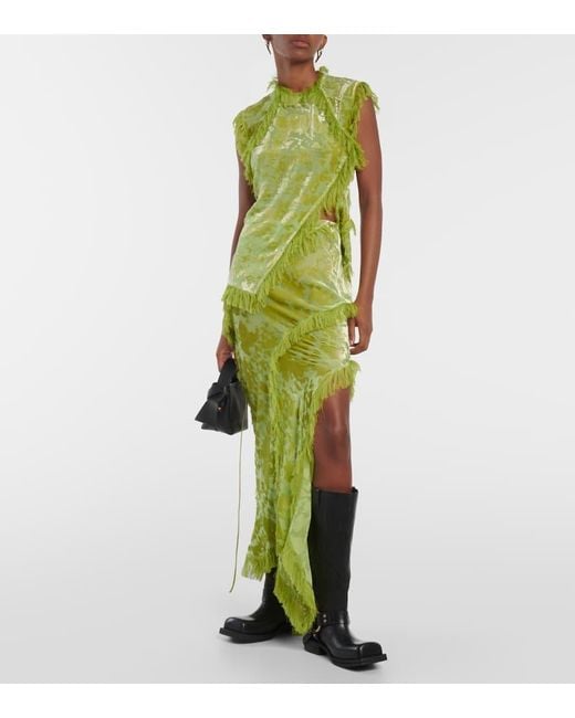Acne Studios Velvet Maxi Dress in Green | Lyst