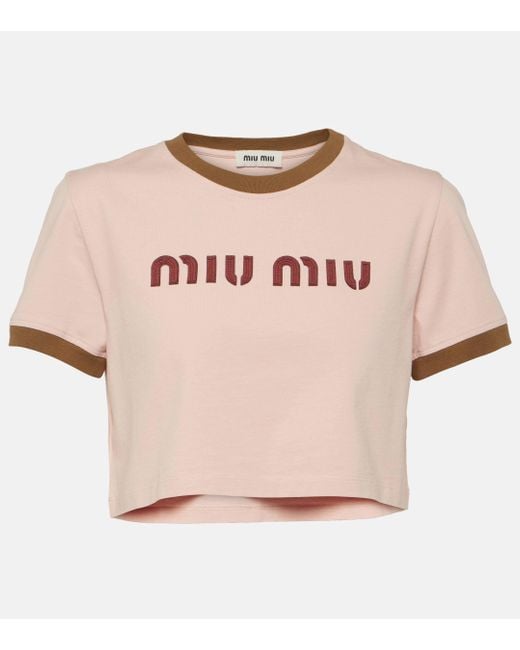 Miu Miu Pink Logo Cotton Crop Top