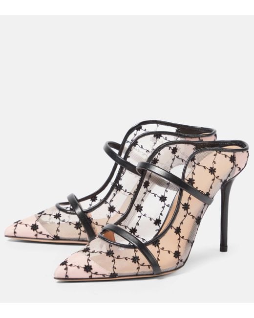 Malone Souliers Pink Maureen Leather-trimmed Mesh Mules