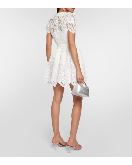 Self-Portrait White Self -Portrait -Mini -Kleid in Blumenspitze mit Juwelenknöpfen
