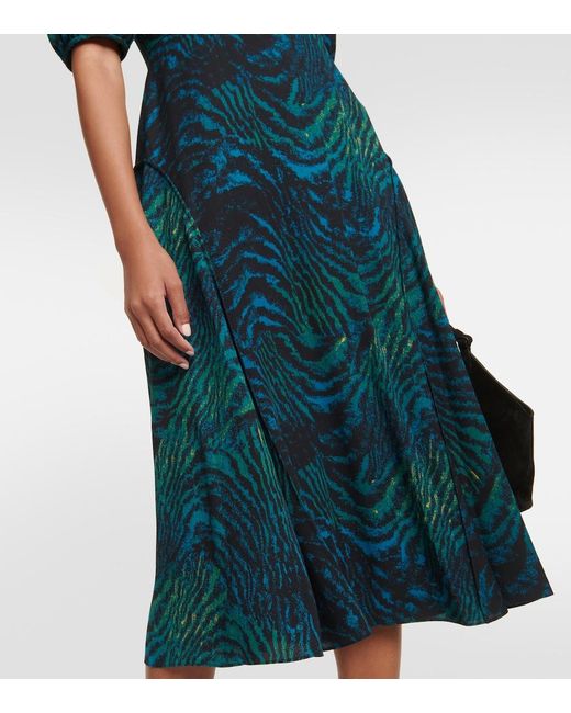Diane von Furstenberg Blue Nella Tiger-Print Crepe Midi Dress