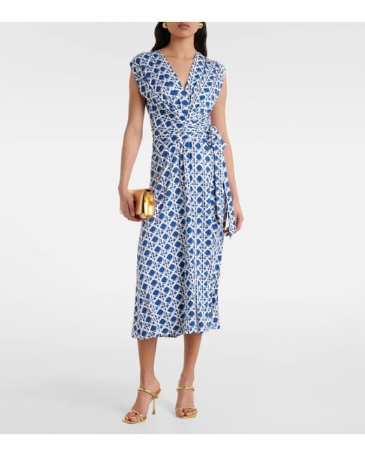 Diane von Furstenberg Blue Dorothee Printed Midi Dress