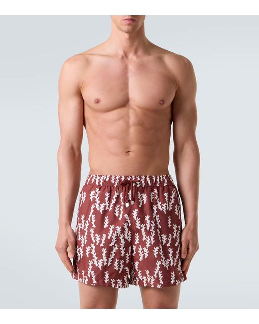 Zegna Red Printed Swim Trunks for men