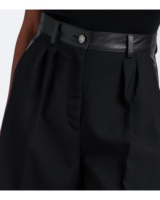 Max Mara Black Leather-Trimmed Wool-Blend Shorts