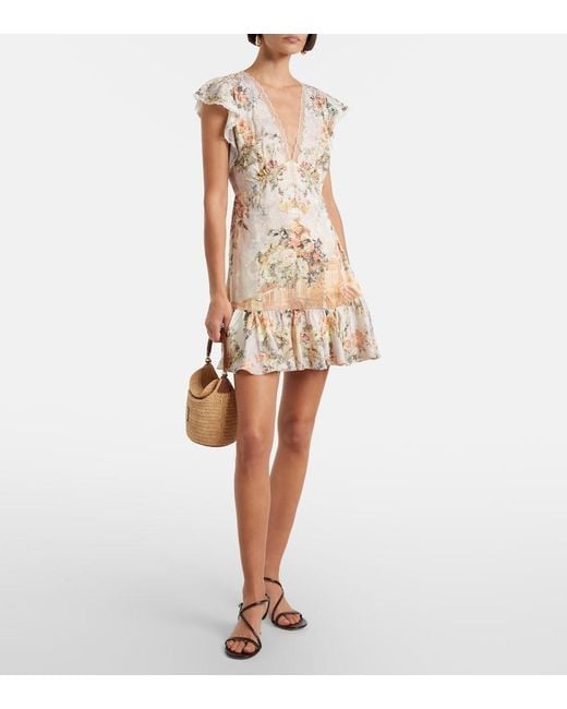 Camilla Natural Embellished Floral Lace-Trimmed Minidress