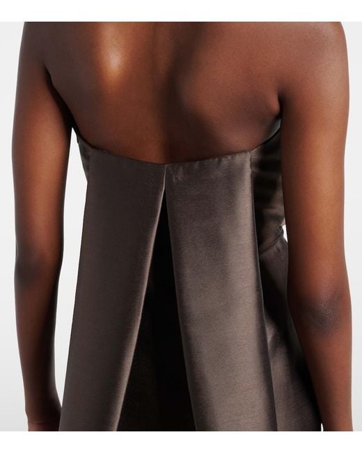 Solace London Brown Kiki Draped Strapless Satin Cocktail Dress