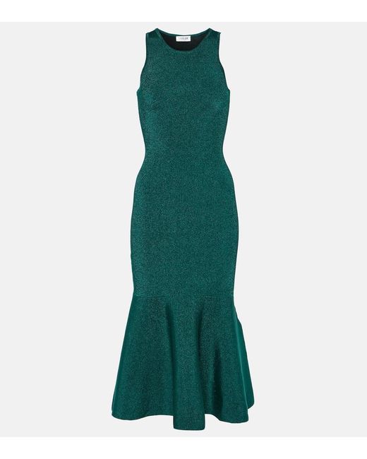 Victoria Beckham Green Vb Body Glittered Stretch-knit Midi Dress