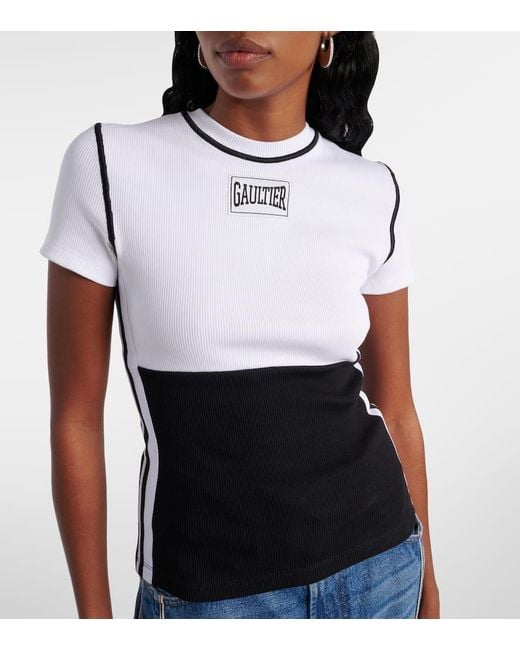 Camiseta En Jersey De Algodon Colorblock Jean Paul Gaultier de color White