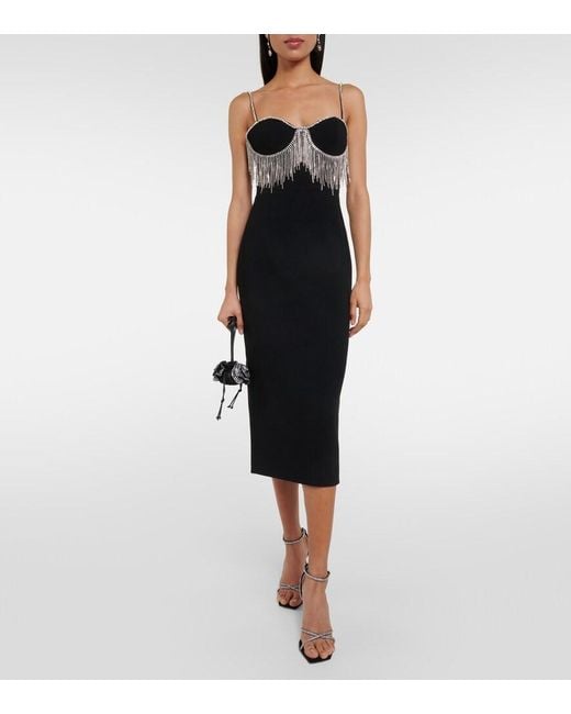 Rebecca Vallance Black Estelle Embellished Crepe Midi Dress