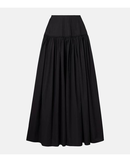 Alaïa Black Gathered Cotton Poplin Maxi Skirt