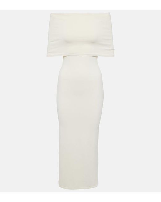 Wardrobe NYC White Off-Shoulder Ribbed-Knit Midi Dress