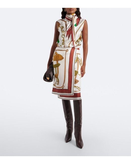 Dorothee Schumacher White Cosmic Funghi Printed Tie-Neck Silk Twill Top