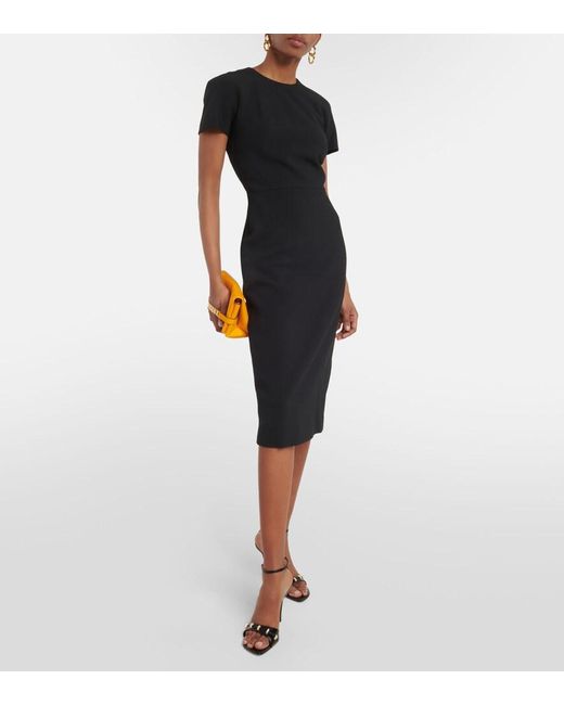 Victoria Beckham Black Fitted T-Shirt Crepe Midi Dress