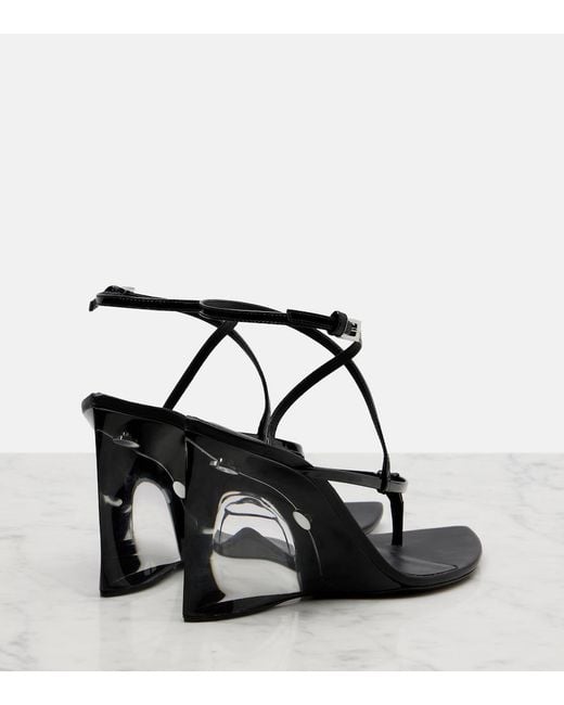 Alaïa Black Patent Leather Wedge Thong Sandals