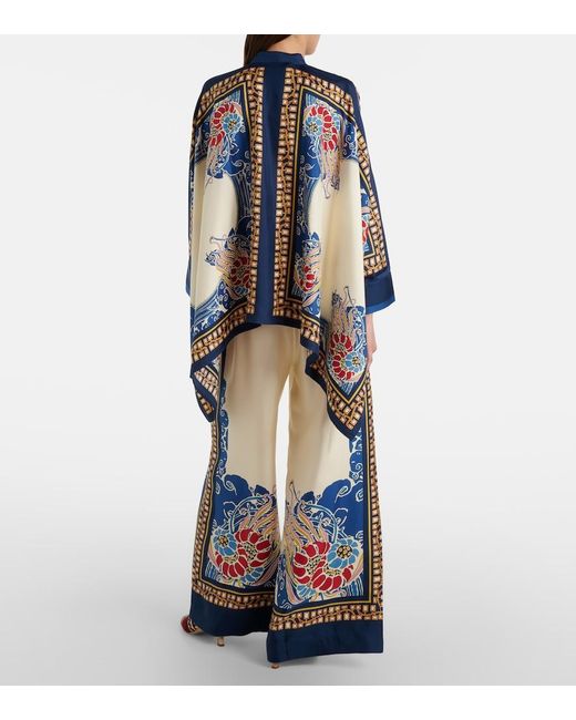 LaDoubleJ Blue Printed Silk Palazzo Pants