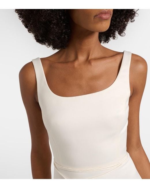LEO LIN White Palm Laser-Cut Embroidered Midi Dress