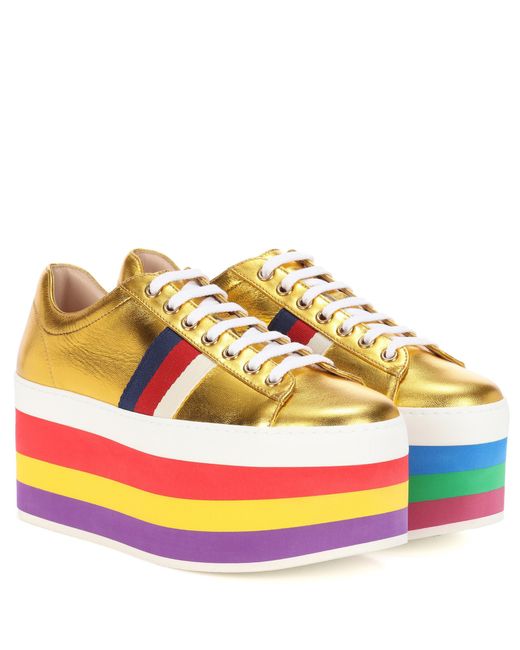 Sneakers in pelle con platform di Gucci in Multicolor