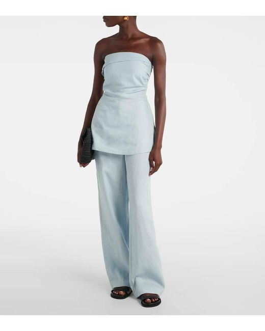 Faithfull The Brand Blue Lulea High-Rise Linen Wide-Leg Pants
