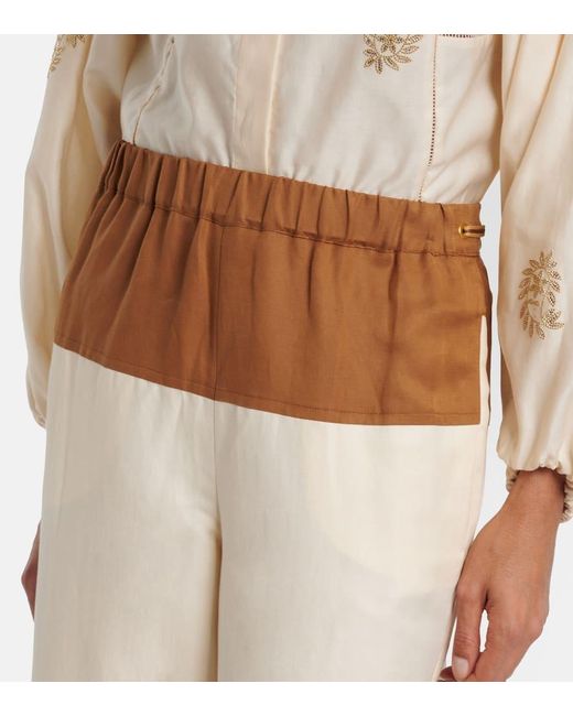 Max Mara Natural Gestro Linen And Silk Wide-Leg Pants