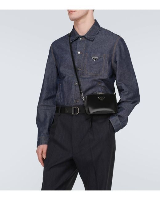 Prada Black Brique Leather Shoulder Bag for men