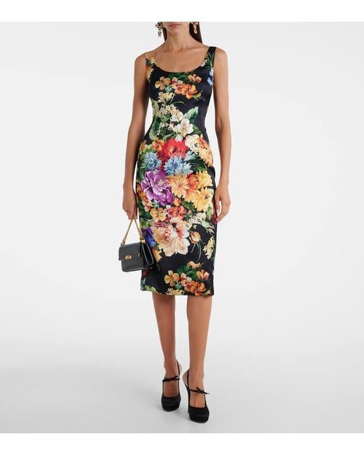 Dolce & Gabbana White Floral Satin Midi Dress