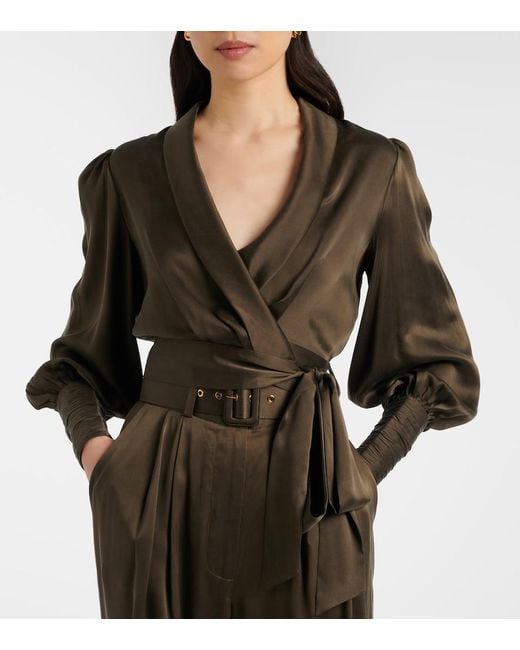 Zimmermann Green Silk Wrap Top