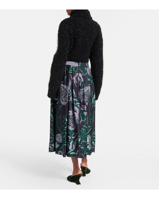 Dries Van Noten Black Printed Midi Skirt
