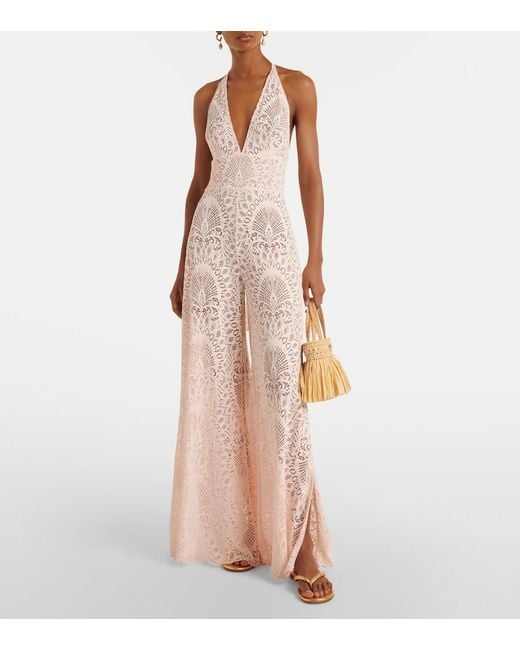 Alexandra Miro Pink Irena Halterneck Lace Jumpsuit