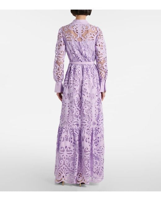 Vestido Largo De Encaje De Algodon Self-Portrait de color Purple