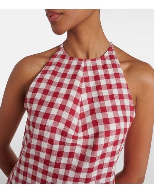 Asceno Red Antiqua Gingham Linen Minidress
