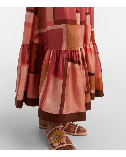 Zimmermann Red Como Printed Silk Maxi Skirt