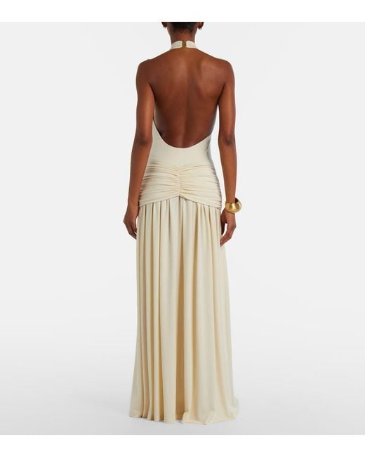 Bananhot White Zoya Draped Halterneck Maxi Dress