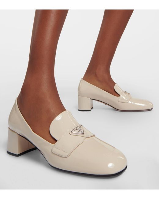 Prada White Patent Leather Loafer Pumps