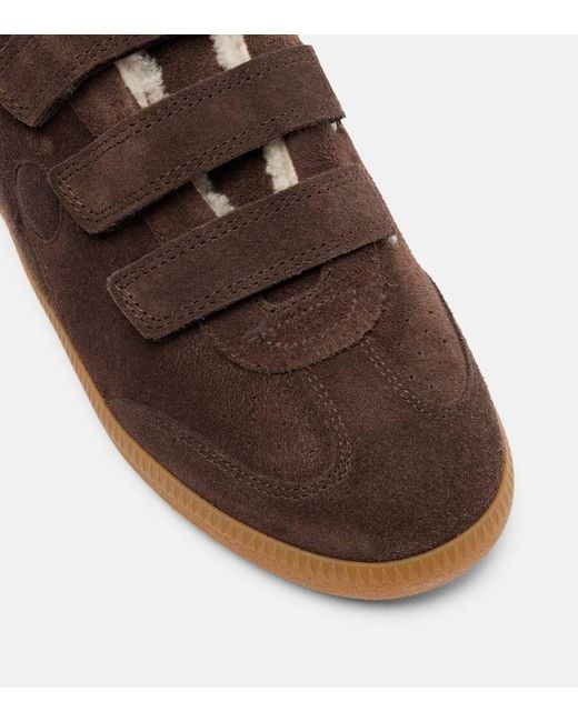 Isabel Marant Brown Beth Shearling-Trimmed Suede Sneakers