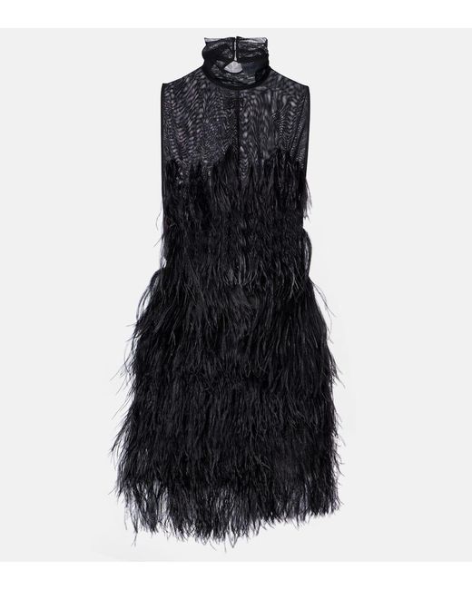 The Attico Black Besticktes Minikleid Mit Federn