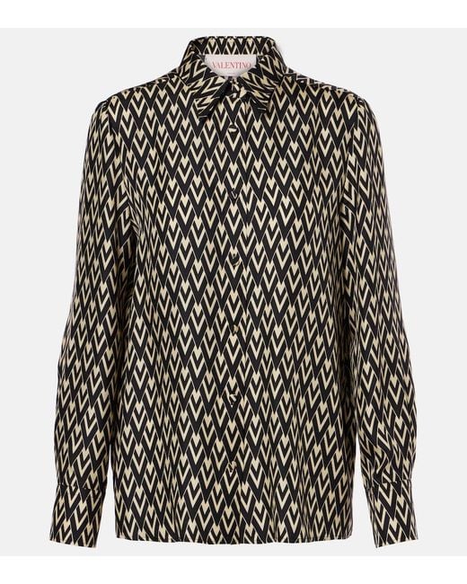 Valentino Black Toute La V Silk Twill Shirt