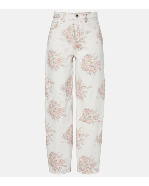 Jean Ample Stary A Fleurs Ganni en coloris White