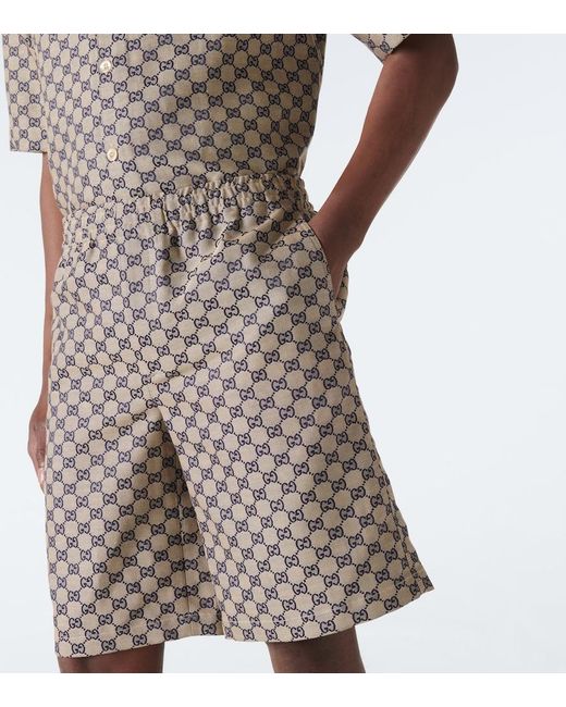 Gucci Natural Gg Linen-Blend Shorts for men