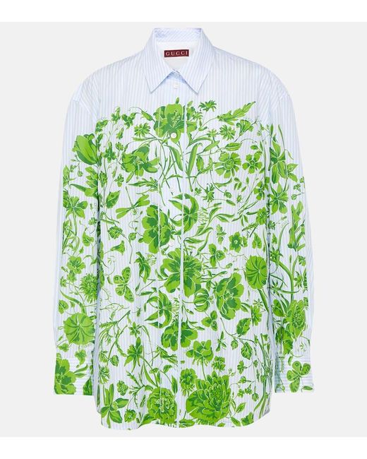 Camicia Flowers in cotone a righe di Gucci in Green