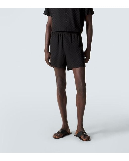 Gucci Black Gg Silk Jacquard Shorts for men