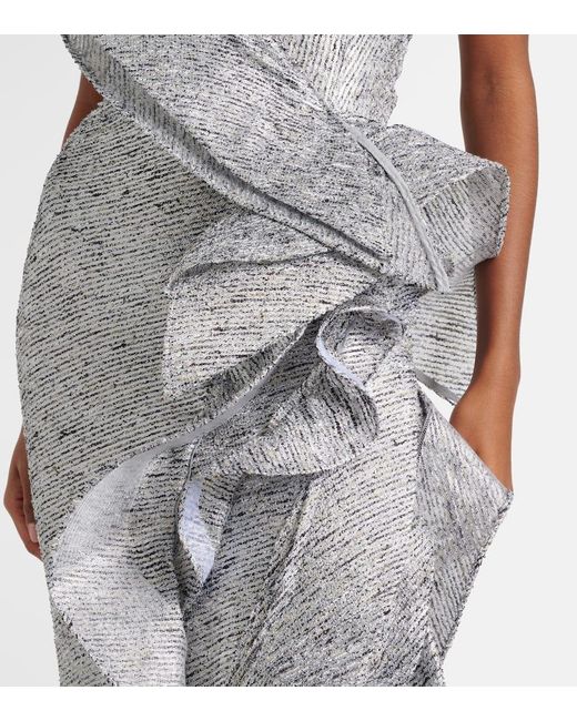 Maticevski White Satellite Wave Ruffled Gown