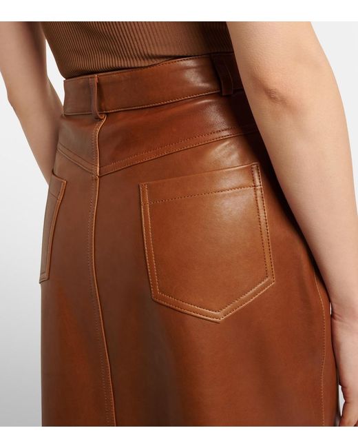 Nour Hammour Brown Ghalia Leather Pencil Skirt