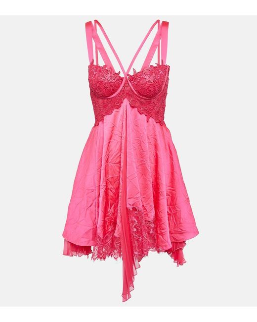 Versace Pink Lace-trimmed Satin Minidress