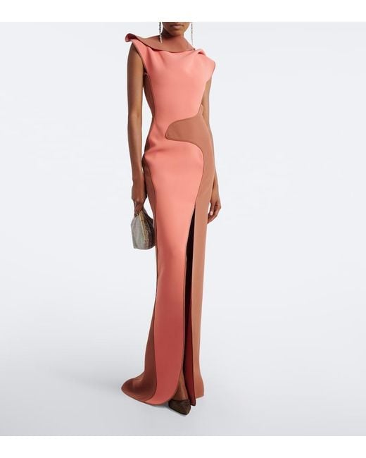 Maticevski Red Cinnamon Draped Paneled Gown