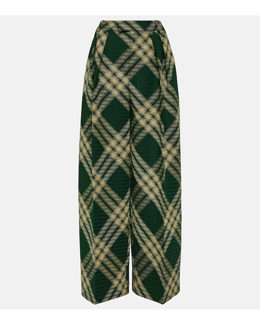 Pantalones anchos de sarga de lana a cuadros Burberry de color Green