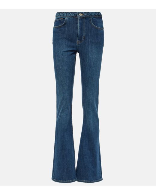 FRAME Blue Braided High-rise Flared Jeans