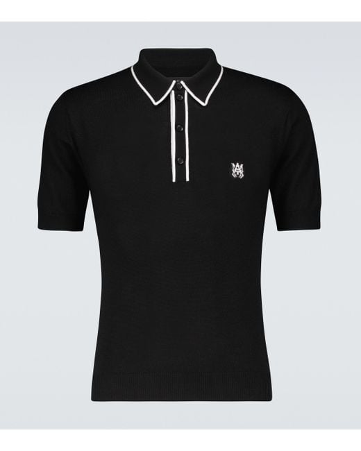 Amiri Black Cashmere And Silk Short-sleeved Polo Shirt for men