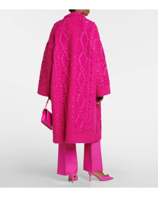 Valentino Embellished Mohair blend Coat in Pink Lyst UK